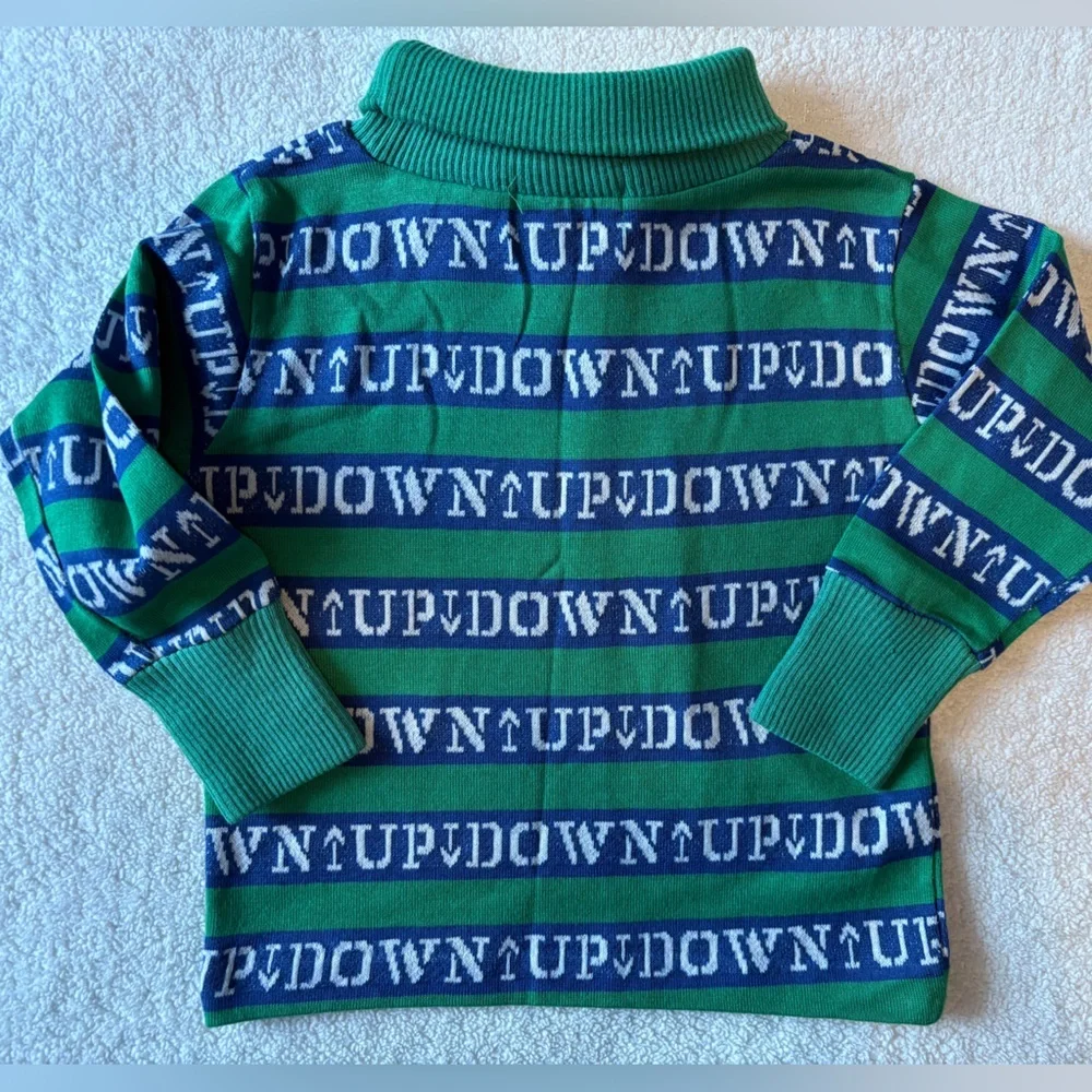 Vintage Healthtex Toddler Turtleneck, Green Blue Stripes. Size 2T. Made in USA